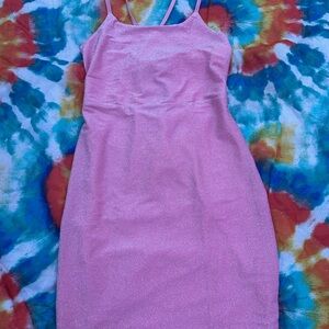 Pink Glittery Spaghetti Strap Dress